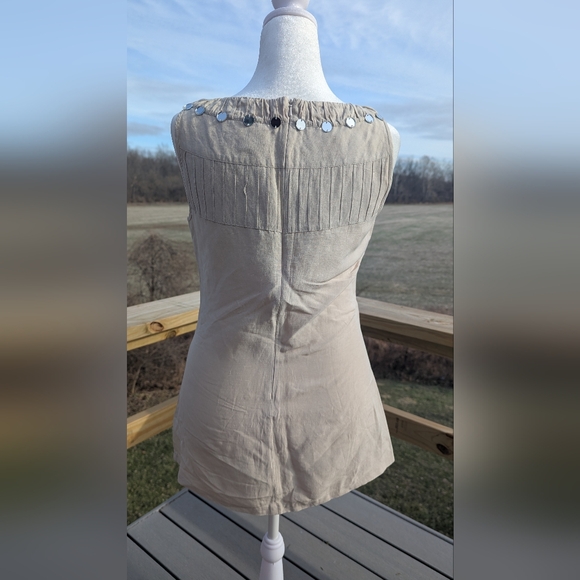 Tory Burch Silk Linen Size 10 Cream Embellished Sleeveless Tank Top Tunic - Picture 3 of 16